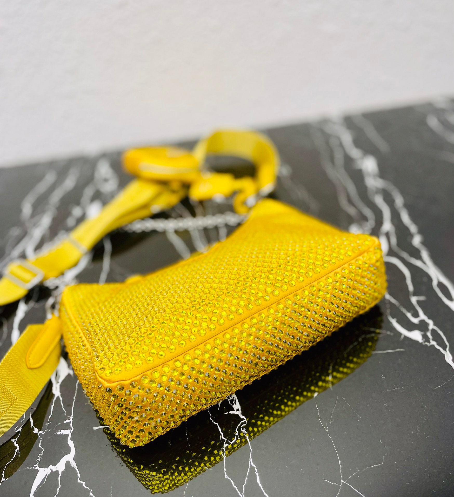 Prada Re Edition 2005 Duchess Synthetic Crystals Shoulder Bag Yellow 1BH204